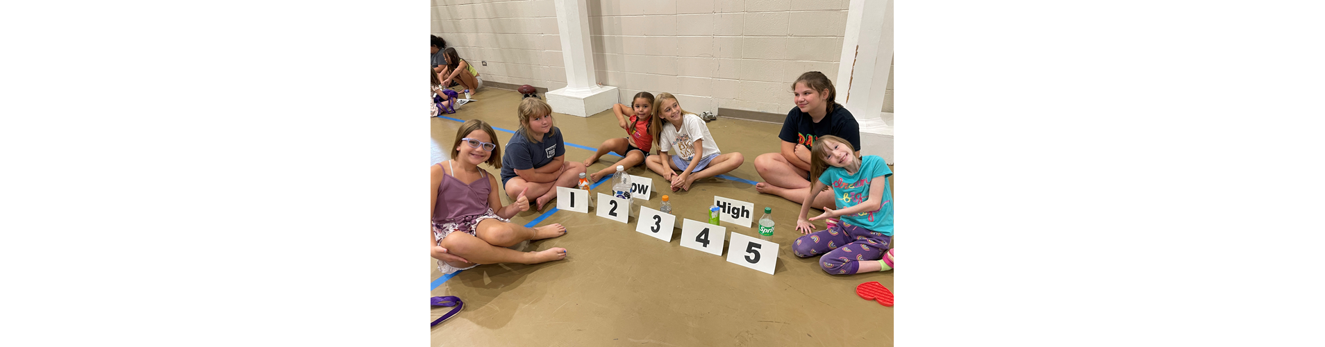 (Left to Right) Olivia N., Gabrielle H., Savana H., Haley R., Camille H., and Sloan K. all West Feliciana Parks & Rec campers work together ranking their beverages during the Rethink Your Drink Program.